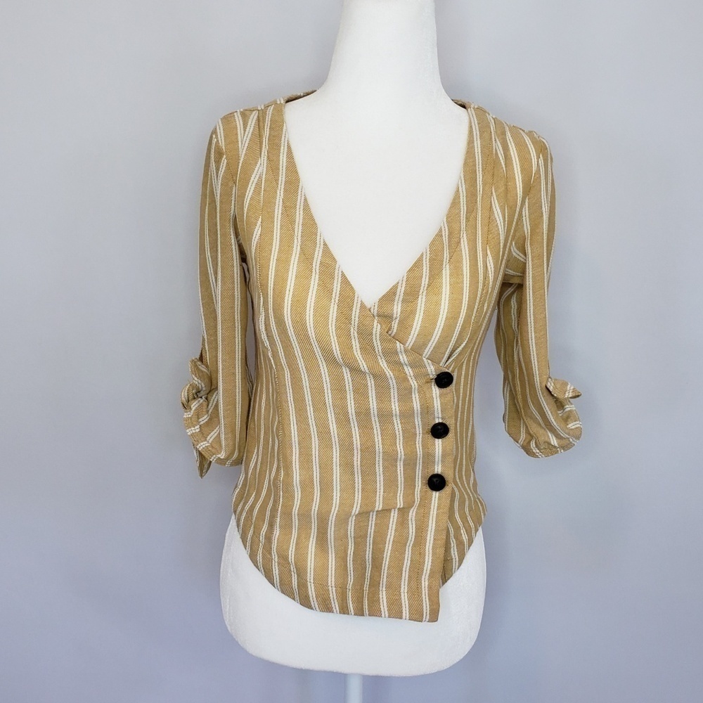 Harper mustard yellow & white striped Top Sz XXS